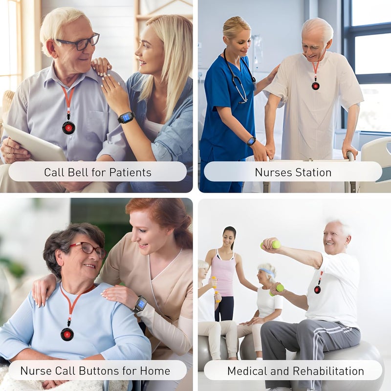 CallToU Wireless Caregiver Pager Call Button for Patient Nurse Alert System for Elderly Monitoring 1000ft Waterproof Call Bell for Home 1 Receiver Wrist Pager 5 SOS Call Buttons - Image 5